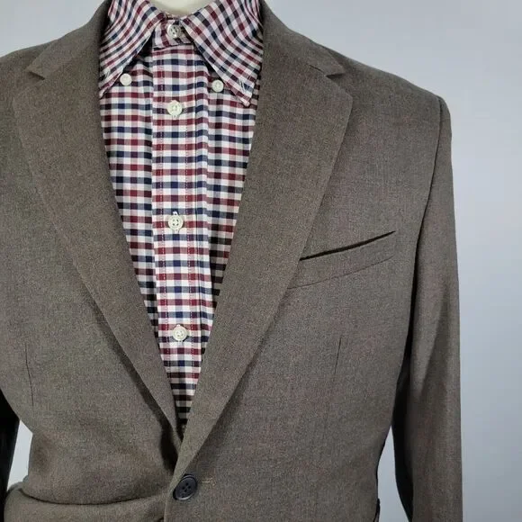 H&M Men's Flannel Sport Coat Blazer Two Button Brown Poly Blend‎ Regular Fit 42R